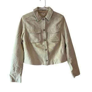 AG Adriano Goldschmied Italian Lamb Leather Ari Trucker Jacket in Cream Size S